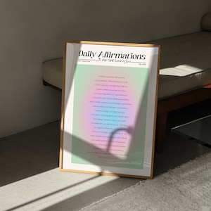 Retro Daily Affirmations Gratitude Aura Gradient Poster, Dorm Room Digital Download Affirmation Spiritual Trendy Green Pastel Wall Art Print
