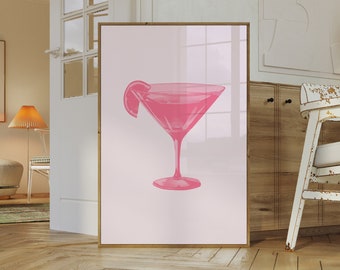 Pink Martini Cocktail Disco Decor Retro Funky Trendy Y2K Print, Aesthetic Pink Kitchen Bar Cool Girly Wall Art Digital Download Poster