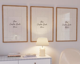 Custom Quote Text Set of 3 Stripe Linen Effect Wall Art Print (Unframed PHYSICAL Print)