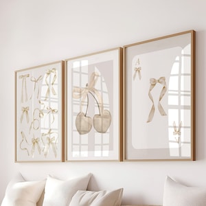 Set van 3 beige neutrale flirtstrikken trendy slaapzaal kinderkamer college kamer muurkunst set, preppy neutrale speelkaart Y2K minimalistische poster