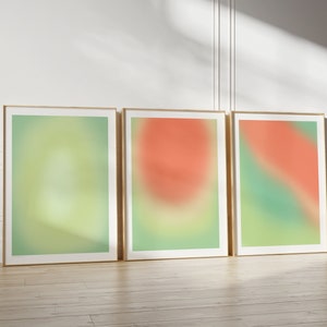 Set of 3 Aura Peach Gradient Girly Trendy Poster Set, Wall Art Aura Gradient Poster Set