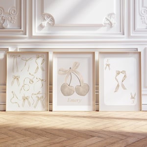 Set of 3 Beige Neutral Coquette Bows Trendy Dorm Nursery College Room Wall Art Set, Preppy Neutral Playing Card Y2K Minimalist CUSTOM