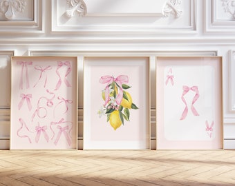 3er-Set kokette Bögen, niedliche digitale Galeriewandkunst, College, Wohnung, Studentenwohnheim, trendige rosa druckbare ästhetische Wanddrucke