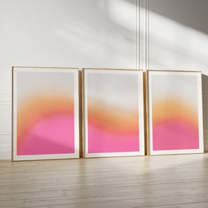 Pink Orange Gradient Soft Set of 3 Trendy Unique Poster Wall Art Set, Gradient Affirmation Coquette Set of 3 Pink Wall Prints