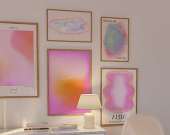 Pink Aura Gradient Set of 5 Wall Art, Spiritual Dorm Decor (Digital Download)