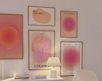 Divine Energy Trendy Spiritual Gallery Wall Poster Set, Digital Download Angel Energy Positive Manifesting Gradient Aura Wall Art Set