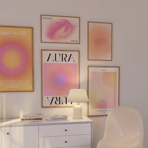 Aura Gradient Trendy Spiritual 555 Energy Wall Poster Set, Digital Download Angel Number Positive Manifesting Gradient Aura Wall Art Set