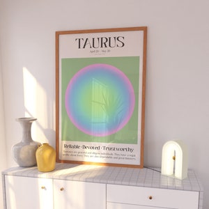 Taurus Zodiac Aura Gradient Poster Digital Download Wall Art Print, Unique Gradient Zodiac Affirmation Wall Decor Boho Y2K Digital Download
