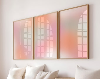 Set of 3 Coquette Gradient Posters, Pink Gradient Poster Preppy Wall Art Set, 3 Dorm Room Apartment Nursery Pastel Y2K Aesthetic Prints