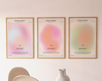 Intuition Alignment Abundance 111 222 333 Angel Number Gradient Digital Aura Print, Divine Energy Gradient Aura Spiritual Wall Art