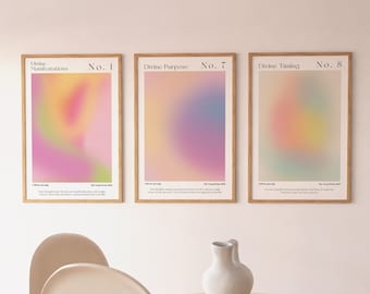 Colección Divine Aura, conjunto de 3 carteles de galería de aura con gradiente espiritual, descarga digital