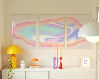 Set of 3 Stretched Trendy Aura Gradient Poster Wall Art, Printable Set of 3 Wavy Pastel Gradient Dorm Decor Print