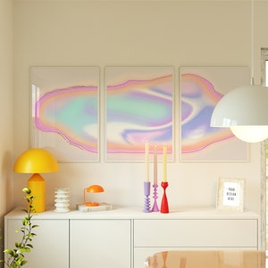 3er Set Aura Farbverlauf Poster Wandkunst, druckbares 3er Set Gewelltes Pastell Farbverlauf Wohnheim Dekor Druck