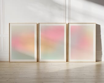Set of 3 Pastel Gradient Aura Wall Art Pink Green (DIGITAL DOWNLOAD)