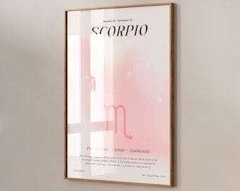 Scorpio Zodiac Aura Gradient Poster Digital Download Wall Art Print, Unique Gradient Zodiac Affirmation Wall Decor Boho Y2K Digital Download