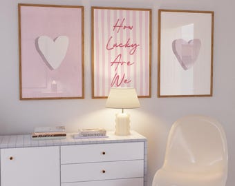 Set of 3 Hearts How Lucky are we Pink Dorm Wall Art (Digital Download)