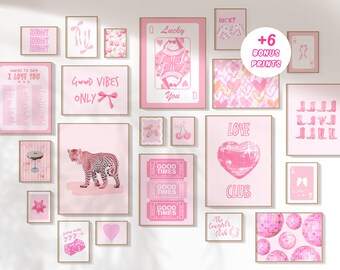 Set of 28 Trendy Pink Bundle Preppy Coquette Wall Art Decor, Aesthetic Bow Western Cowboy Apartment Posters, Pink DIGITAL DOWNLOAD Prints