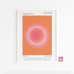 Angel Number 999 Manifestation Energy Gradient Design Gallery Wall Art Print, Aura Energy Spitirual Vibrant Gradient Print