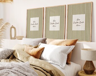 Custom Quote Text Set of 3 Stripe Linen Effect Wall Art Print (Unframed PHYSICAL Print)