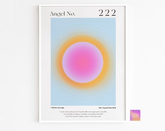 Impresión de arte de pared con diseño de gradiente de energía de manifestación del ángel número 222, impresión de gradiente vibrante espiritual de energía del aura