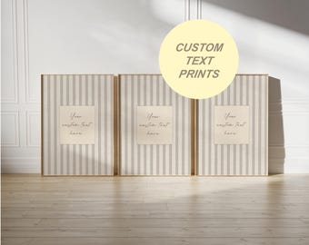 Set of 3 Custom Quote Text Stripe Linen Effect Wall Art Prints (Digital Download)