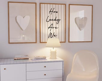 Set of 3 Hearts How Lucky are we Beige Dorm Wall Art (Digital Download)