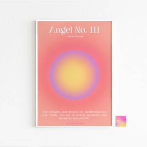 Angel Number 111 Aura Gradient Trendy Aesthetic Spiritual Retro 90&#39;s Wall Art Poster, Digital Download Gradient Aura Dorm Room Decor Poster