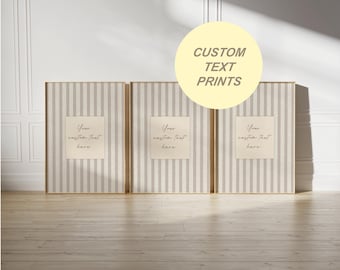 Set of 3 Custom Quote Text Stripe Linen Effect Wall Art Prints (Unframed Physical Prints)
