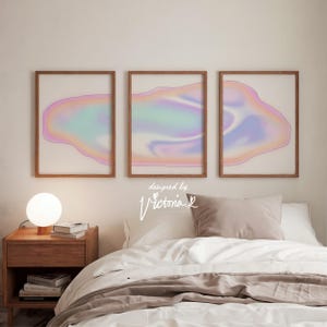 Set of 3 Stretched Trendy Connected Aura Triptych Gradient Poster Wall Art, Printable Set of 3 Wavy Pastel Gradient Dorm Decor Print
