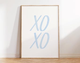 XOXO Quote Blue Minimalist Trendy Dorm Wall Art Print (Unframed PHYSICAL Print)