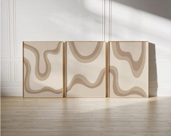 Set of 3 Boho Beige Gradient Abstract Wall Art Prints (Digital Download)