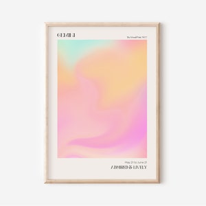 Sternzeichen Aura Farbverlauf Poster Zwillinge Digital Download Wand Kunst Druck, trendige einzigartige Sternzeichen Zwillinge Y2K Wohnheim Dekor druckbare Galerie Wandkunst