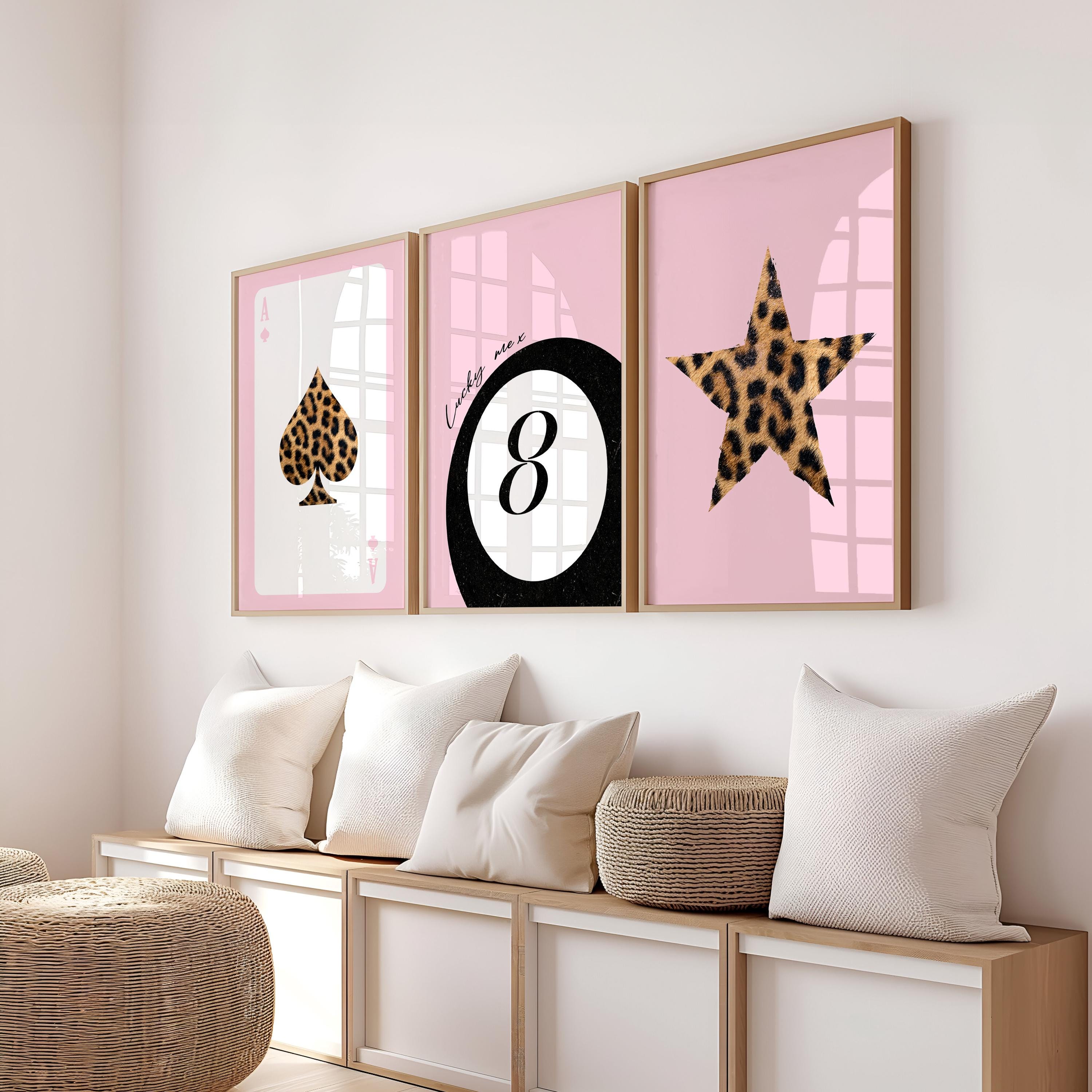 Lot 4 Affiches Murales Léopard Rose Rétro - 50x70 Cm, Sans Cadre, Déco Chambre Fille, Appartement