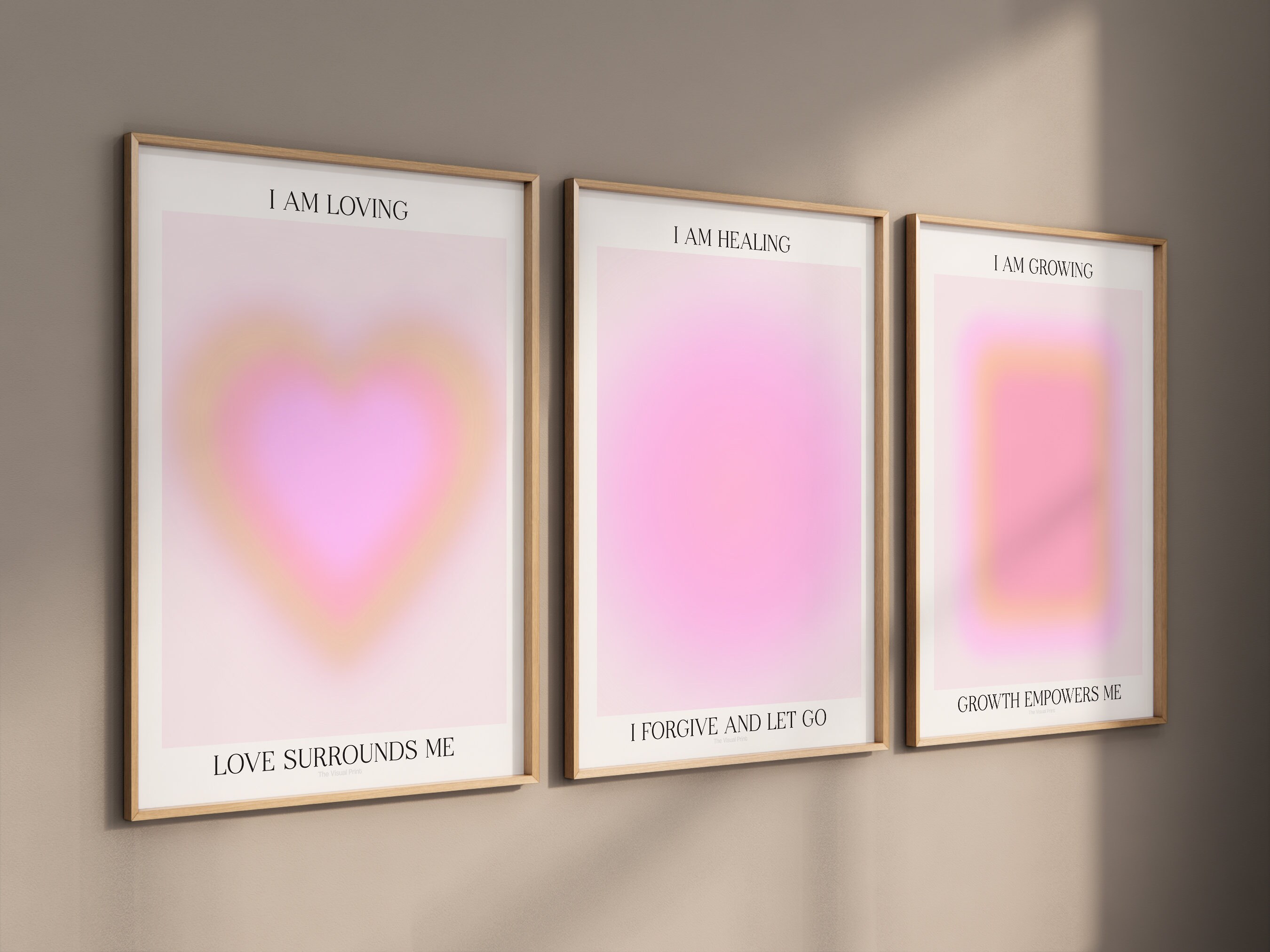 Set of 3 Pastel Aura Gradient Pink Self Love Growth Affirmation Mind ...