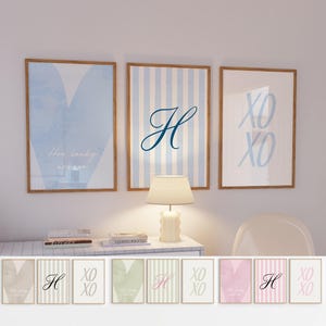 Custom Personalised Dorm Initial Name Letter Stripe Set of 3 Wall Art (Unframed PHYSICAL Print)