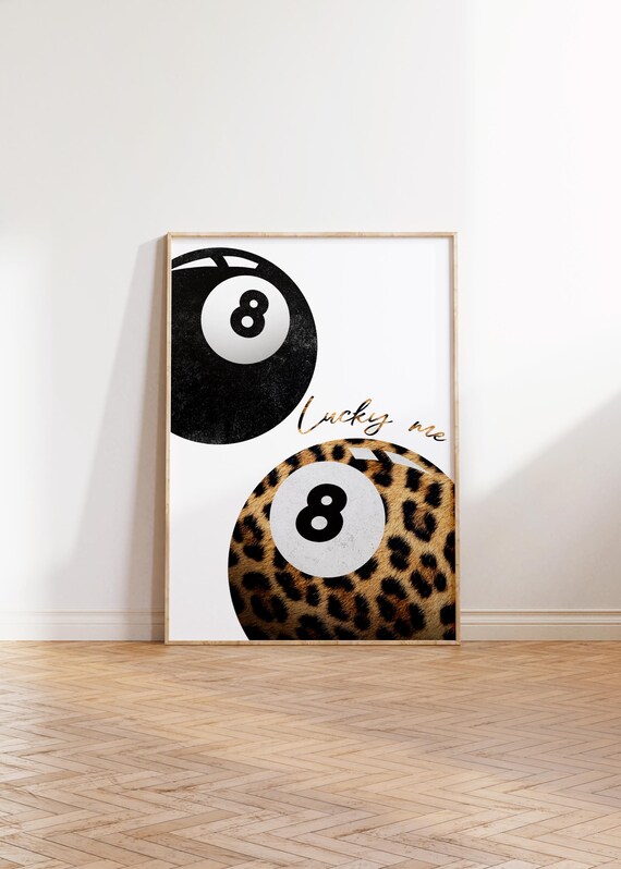 Cheetah Leopard Lucky 8 Ball Wall Art Trendy Print, Apartment