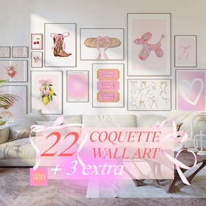 Set of 22 Coquette Pink Preppy Wall MEGA Bundle, Pink Aesthetic Gradient Cute Girl Wall Art Printable, Dorm Room Apartment Trendy Posters