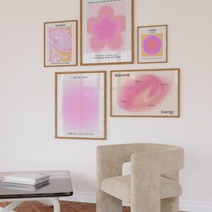 3-Piece Pink Orange Gradient Art Canvas Prints - Coquette Style Posters With Wooden Frame, Room Decor