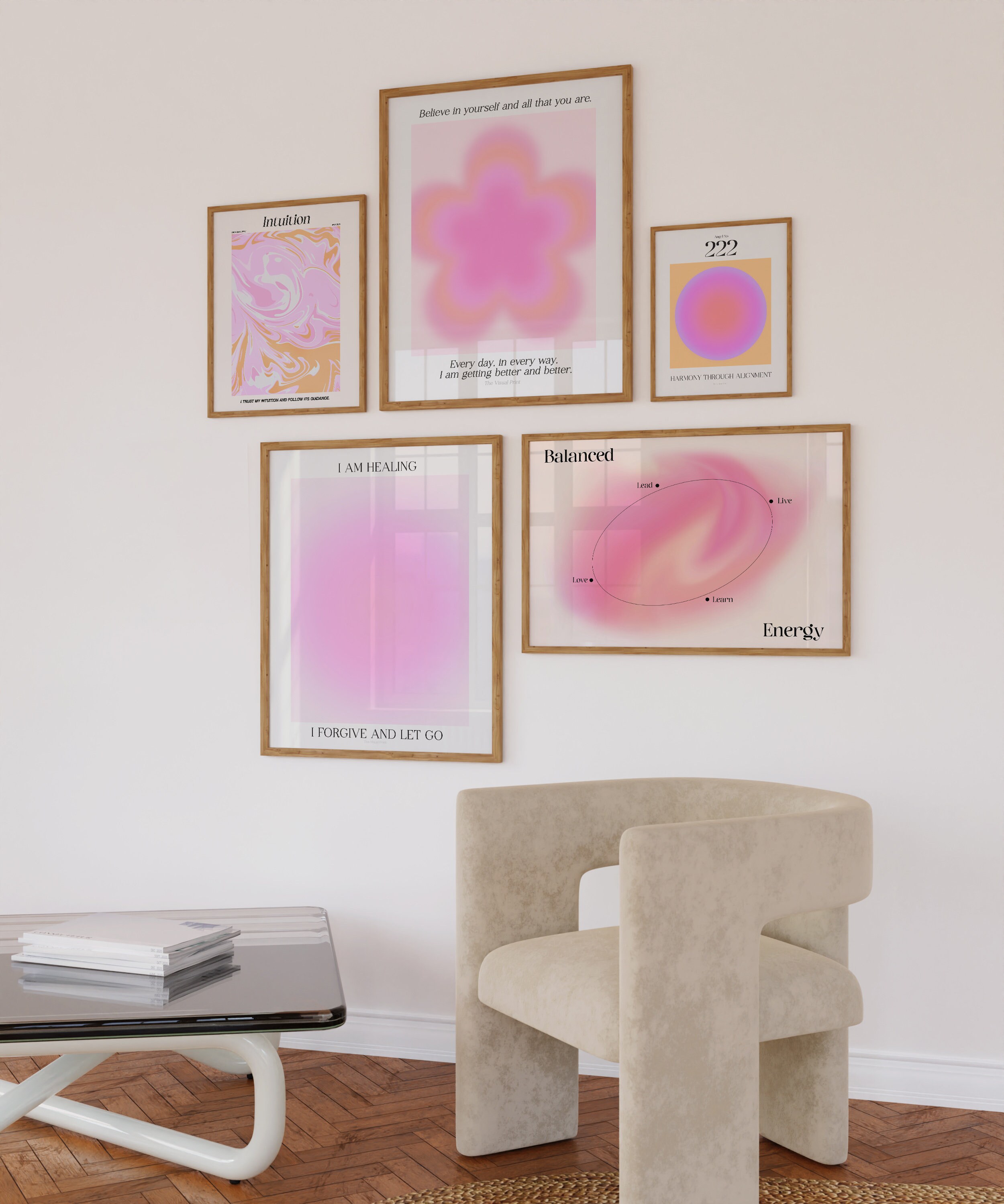 - Etsy Art Pink Aura Gradient Pastel Energy Wall Positive Gallery Coquette Art Set Set, College Wall Dorm Love of Self Angel Affirmation 5 Poster