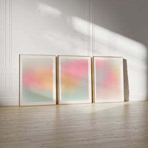 Set of 3 Pastel Gradient Aura Wall Art Gallery Posters, Dorm room Coquette Pastel Summer Gradient Set of 3 Prints