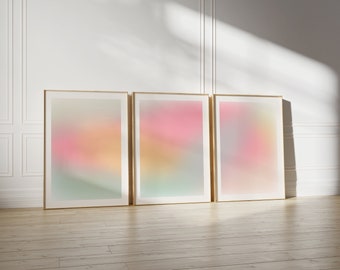 Set of 3 Pastel Gradient Aura Wall Art Gallery Posters, Dorm room Coquette Pastel Summer Gradient Set of 3 Prints