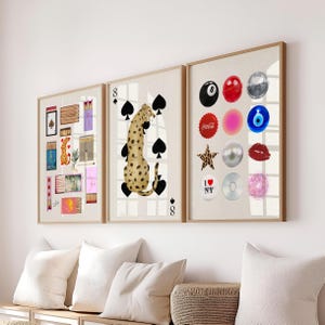 Set of 3 Vintage Matchbox Leopard Playing Card Set, Trendy Retro Cirles Aesthetic Print, Dorm Apartment Maximalist Boho Decor Poster Set