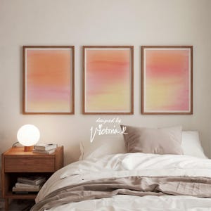 Set of 3 Sunset Watercolour Pink Orange Gradient Prints, Trendy Unique Watercolour Texture Gradient Painting DIGITAL DOWNLOAD Wall Art