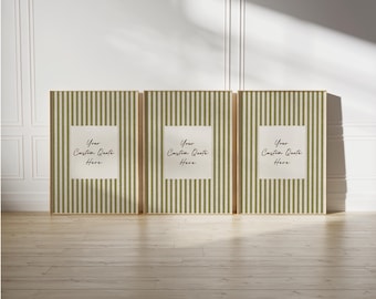 Set of 3 Custom Quote Text Stripe Linen Effect Wall Art Prints (Digital Download)