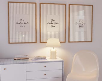 Set of 3 Custom Quote Text Stripe Linen Effect Wall Art Prints (Digital Download)