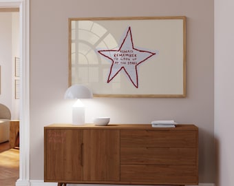 Horizontal Star hand-drawn Quote Wall Art, Neutral Blue Red Eclectic Boho Home Print (Unframed PHYSICAL Print)