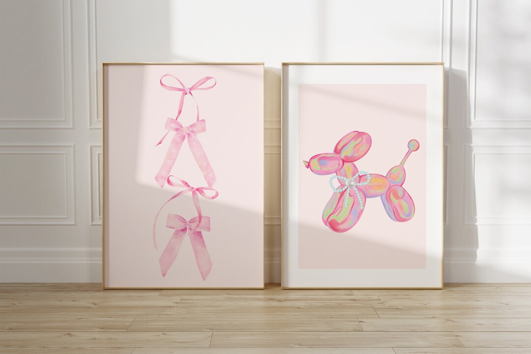 Set of 2 Pink Coquette Bows Trendy Dorm College Room Wall Art Set ...