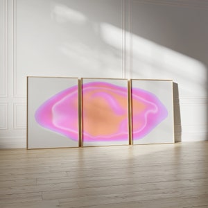 Set of 3 Aura Abstract Trendy Pink Wall Art Digital Wall Art set of 3, Printable Gradient Aura Connected Wall Art Set College Dorm Prints