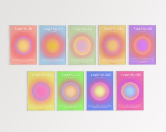 Full Collection of Angel Numbers Trendy Wall Art Set of 9 Gradient Aura Trendy Wall Art Digital Download Gallery Wall Set Spritual Aura