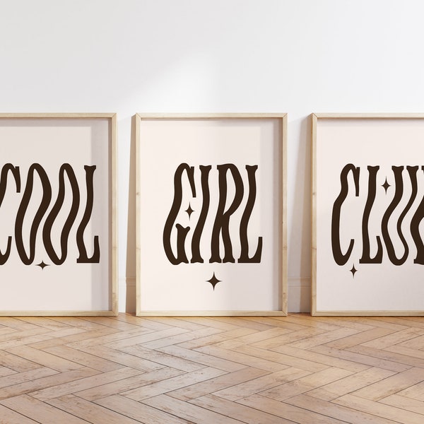 Cool Girl Club 'That Girl' Trendy Unique Wall Art Set of 3, Feminist Monochrome Typography Wall Art Set